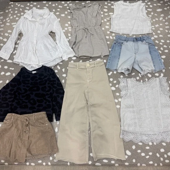 Lot of 8 Zara Kids bundle girls dress romper top pants skirt shorts denim crew - Picture 6 of 8